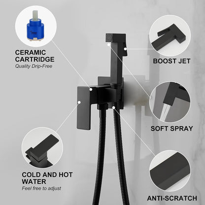 BWE Handheld Toilet Bidet Sprayer with Adjustable Water Pressure for Toilet Hot and Cold Bidet Spray Set Brass Toilets Bidets Wall Mount Cleaning Faucet Jet for Feminine Wash, Matte Black