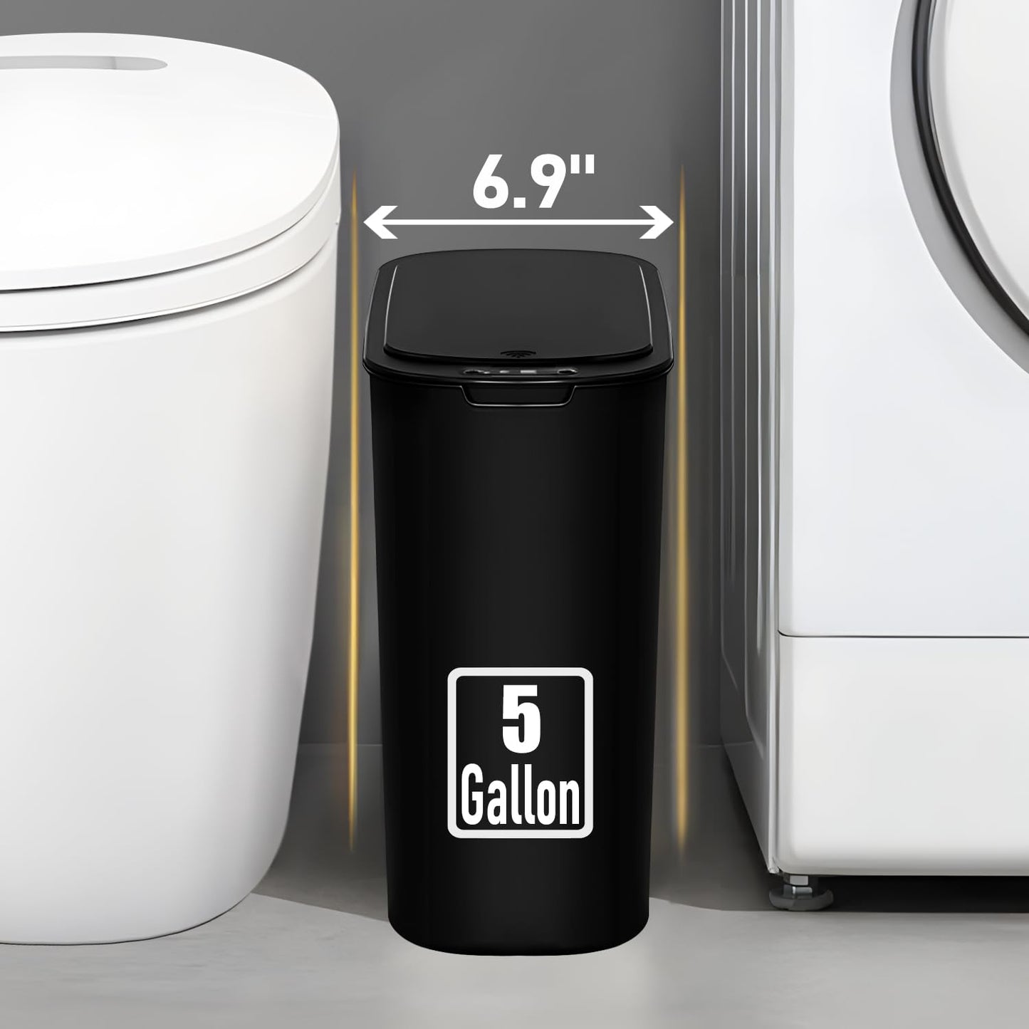 TIPGO 5 Gallon Motion Senor Bathroom Trash Can with Lid, Automatic Garbage Can Touchless, Smart Plastic Waste Basket for Narrow Spaces, Bathroom, Office, Bedroom, Living Room (White)