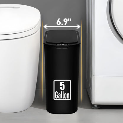 TIPGO 5 Gallon Motion Senor Bathroom Trash Can with Lid, Automatic Garbage Can Touchless, Smart Plastic Waste Basket for Narrow Spaces, Bathroom, Office, Bedroom, Living Room (White)