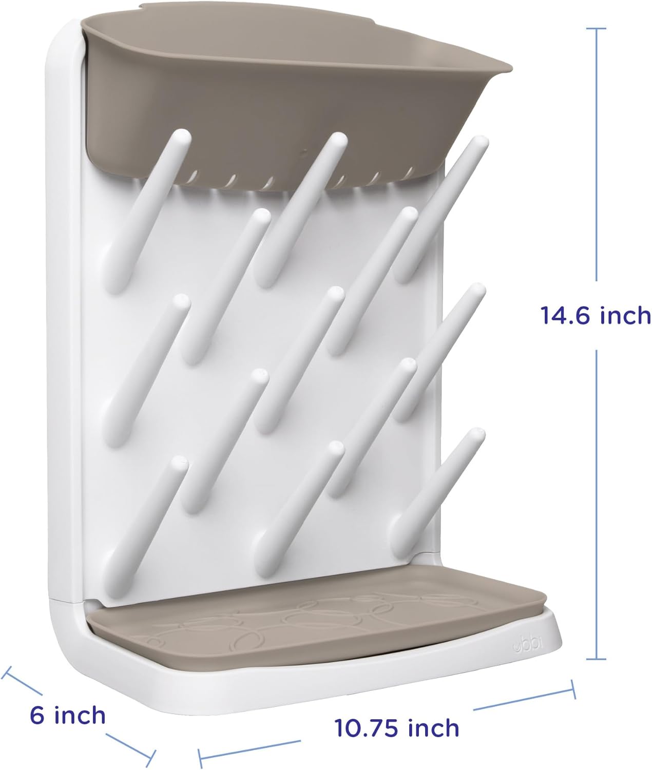 Ubbi Vertical Baby Bottle Drying Rack, Space Saving Countertop Drying Rack Baby Accessory, Taupe