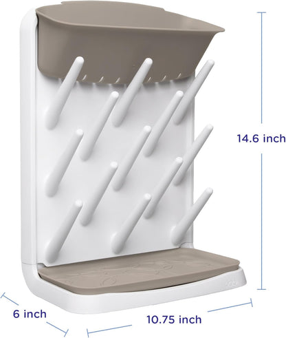 Ubbi Vertical Baby Bottle Drying Rack, Space Saving Countertop Drying Rack Baby Accessory, Taupe