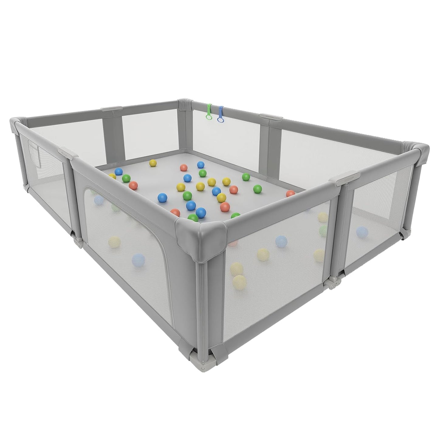 Foldable Playpen for Babies and Toddlers, 51" Portable Play Pen with Mat and Ocean Balls, Play Yard with with Visible Mesh for Inddor and Outdoor, No Assembly Required, Dark Gray