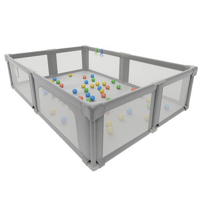 Foldable Playpen for Babies and Toddlers, 51" Portable Play Pen with Mat and Ocean Balls, Play Yard with with Visible Mesh for Inddor and Outdoor, No Assembly Required, Dark Gray