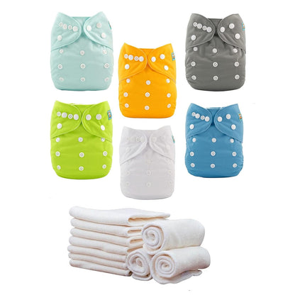 ALVABABY Baby Cloth Diapers 6 Pack with 12 Inserts Cloth Diaper Covers Adjustable Washable Reusable for Baby Girls and Boys