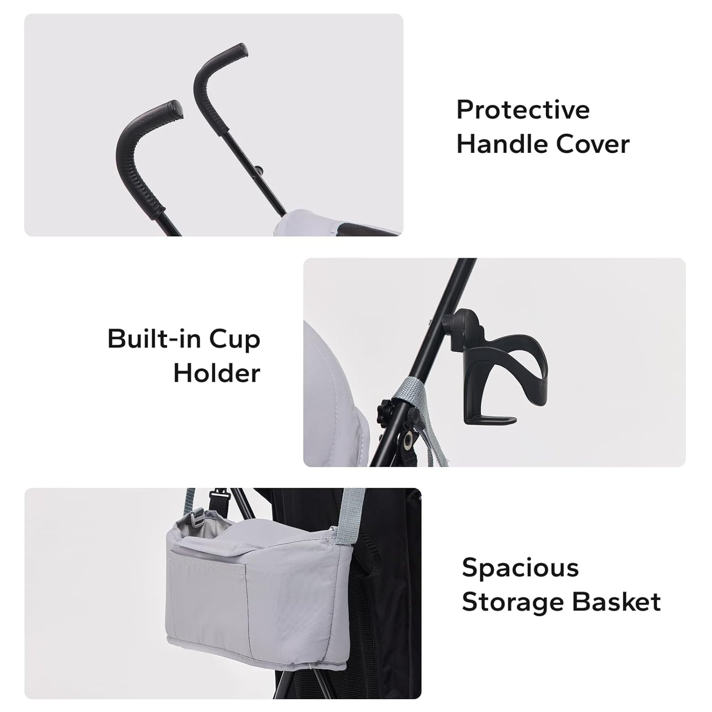 10lbs Ultra-Lightweight Pet Stroller - Compact Folding Umbrella Stroller with Durable Shoulder Strap, 3-Compartment Organizer & Cup Holder - Portable Dog Cat Travel Carriage, Dark Gray