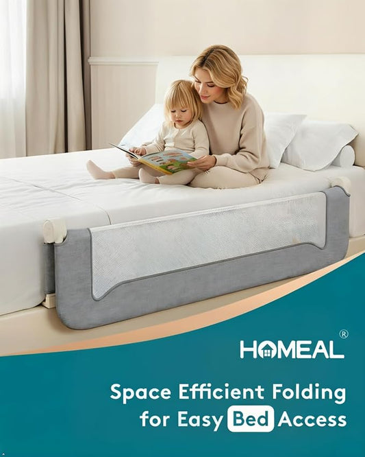 HOMEAL Bed Rail for Toddlers, 59in Swing Down Baby Bed Rail Guard, Toddler Bed Rails for King Size Beds, Twin, Full, Queen, Bed Guard Rail for Toddlers, Grey