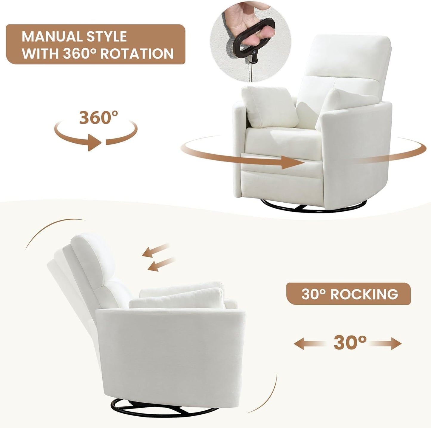 Power Recliner,Nursery Swivel Glider Rocking Chair with USB Port,Upholstered Adult Electric Recliner Rocking Chair with 2 Pillows for Living Room Bedroom (Beige Corduroy, Power-Driven)
