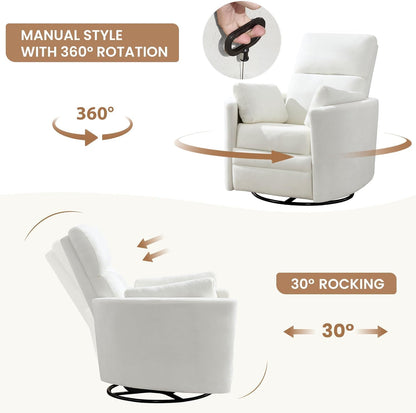 Power Recliner,Nursery Swivel Glider Rocking Chair with USB Port,Upholstered Adult Electric Recliner Rocking Chair with 2 Pillows for Living Room Bedroom (Beige Corduroy, Power-Driven)