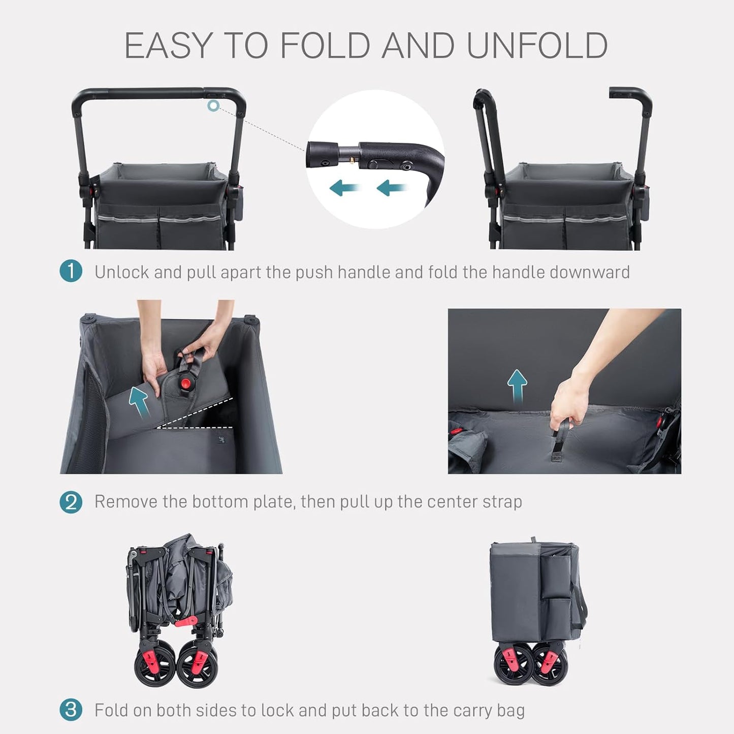 EVER ADVANCED Wagon Stroller for 2 Kids, Compact One-Step Fold Stroller Wagon with Adjustable Push/Pull Handles, Folding Wagon for Travel, Park & Beach, Includes Removable UV Canopy, Blue