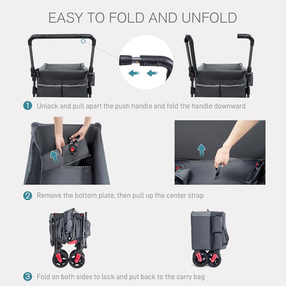 EVER ADVANCED Wagon Stroller for 2 Kids, Compact One-Step Fold Stroller Wagon with Adjustable Push/Pull Handles, Folding Wagon for Travel, Park & Beach, Includes Removable UV Canopy, Blue