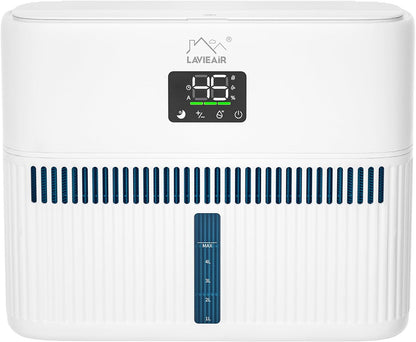 LAVIEAIR Evaporative Humidifiers for Bedroom, Living Room, Nursery, Large Room up to 300 ft², Mist-free No White Dust Top Fill Humidifier for Baby, Plants, 5L Tank, Max 48H Runtime, Easy to Clean