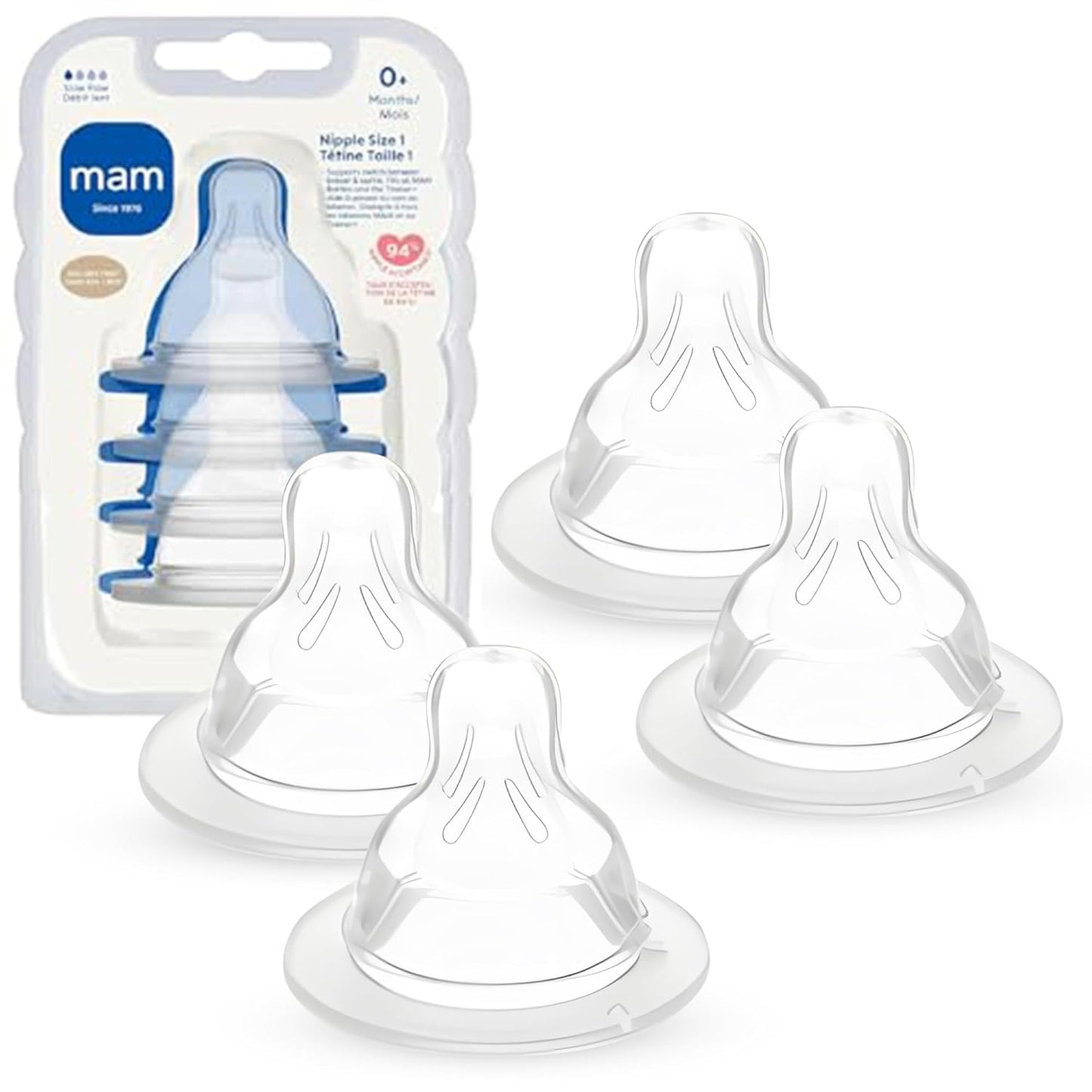 MAM Baby Bottle Anti-Colic Nipples Extra Slow Flow Size 0, for Newborn Babies, Skin Soft BPA Free Silicone, 94% Nipple Acceptance, Fits All MAM Bottles, Developed with Medical Experts, Made in Europe