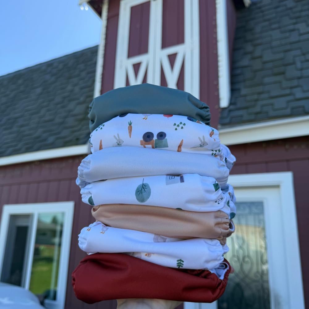 Nora's Nursery AWJ Cloth Diapers 7 Pack with 1 Wet Bag - Waterproof Cover, Washable, Reusable & One Size Adjustable Pocket Diapers for Newborns and Toddlers - Dahlia