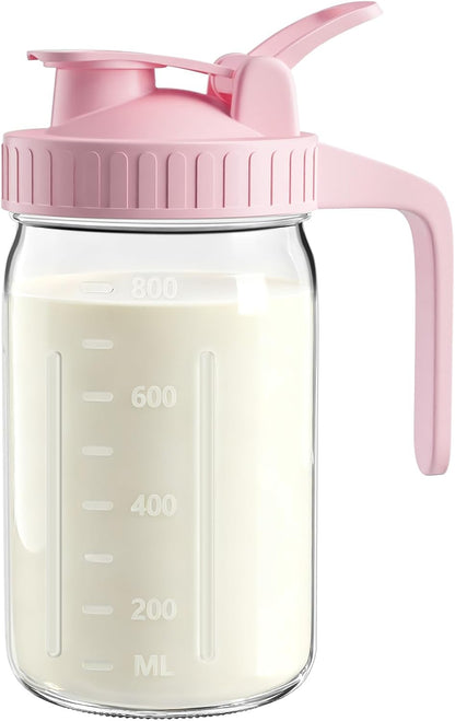 64oz Glass Breast Milk Pitcher with Lid & Pour Spout, 2 Quart Airtight Leakproof BreastMilk Fridge Storage Container - Wide Mouth, Dishwasher Safe Formula Pitcher with Handle