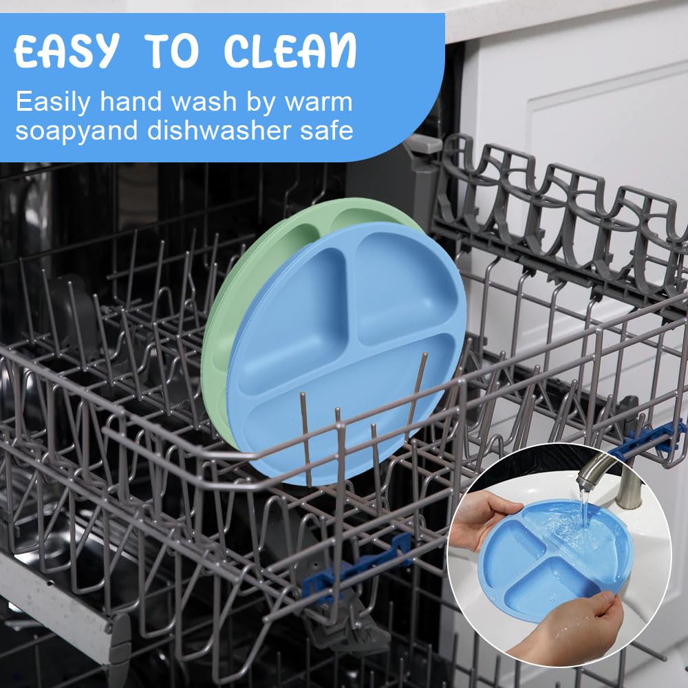 Vicloon Suction Plates, 2 Pcs Baby Toddler Plate Silicone, BPA Free Divided Plate, Divided Plate Design,Silicone Grip Dish Microwave & Dishwasher Safe