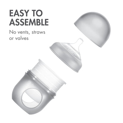 Boon Nursh Reusable Silicone Pouch Baby Bottles - Slow Flow Nipple - Silicone Baby Bottle Pouch and Nipple - Baby Feeding Essentials - Speckle - 0-3 Months - 3 Count - 4 Ounce