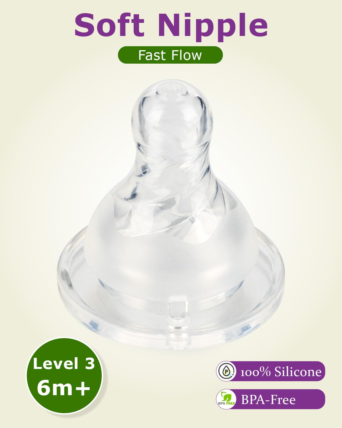 Silicone Nipples for Dr. Brown's Level 2 Narrow Baby Bottle, Medium Flow, 3m+, 6 Count