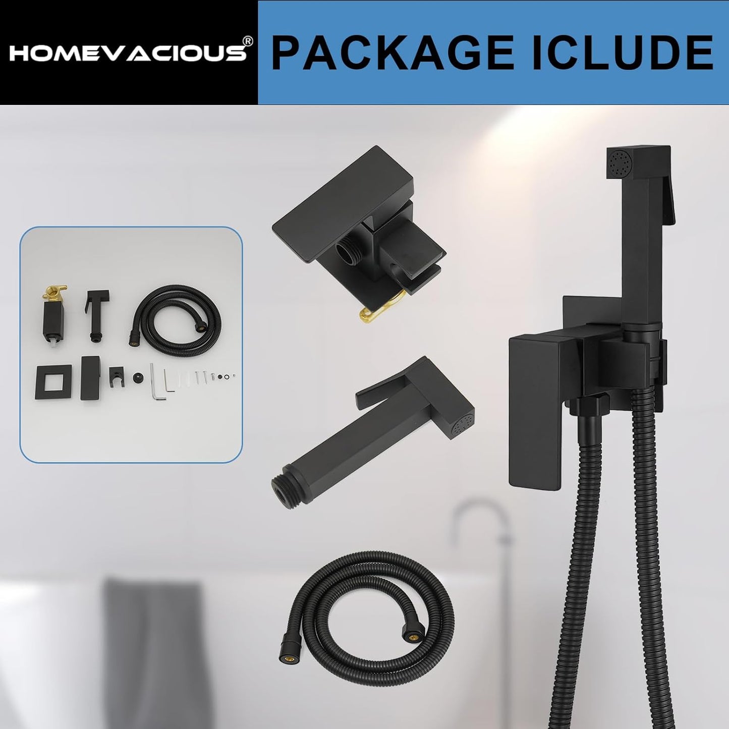 Homevacious Handheld Bidet Sprayer Faucet for Toilet with Hot and Cold Rough-in Valve Adjustable Water Pressure Round Brass Bidet Attachment Set for Feminine Pets and Baby Diaper Washing Matte Black