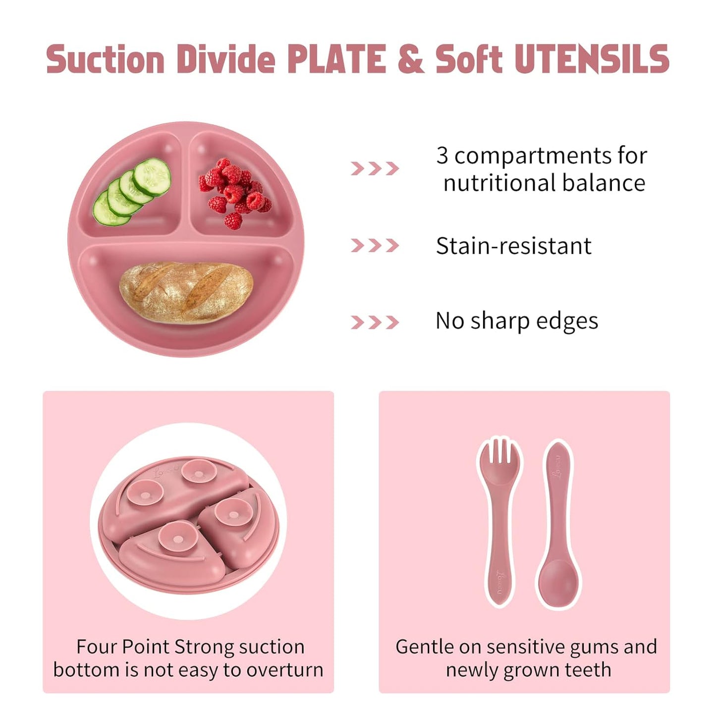 Silicone Feeding Set|Baby Led Weaning Supplies|Suction Plate Bowl Set with Bib, Spoon, Fork, Sippy Cup|Feeding Eating Supplies BPA Free
