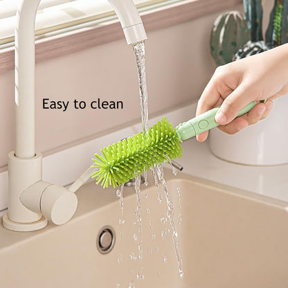 6 In1 Baby Bottle Brush Kit,Portable Silicone Bottle Brush Cleaner Set with Straw Brush,Nipple Brush,Drying Rack,Soap Dispenser,Storage Bag for Travel or Home,Compact&Space-Saving(Pink)