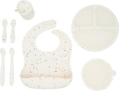 WeeSprout Baby Led Weaning Bundle, Silicone Suction Bowl, Spoons, Bib & Cup, Develops Self Feeding Skills, Dishwasher Safe (Green)
