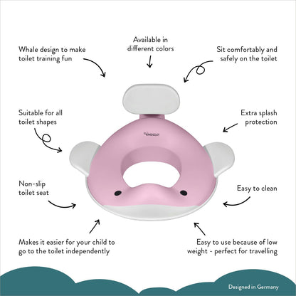 Kindsgut Whale Potty Training Seat for Toddlers – Kids Toilet Seat with Backrest, Non-Slip, Fits Round & Oval Toilet Seats, Designed in Germany, Peach