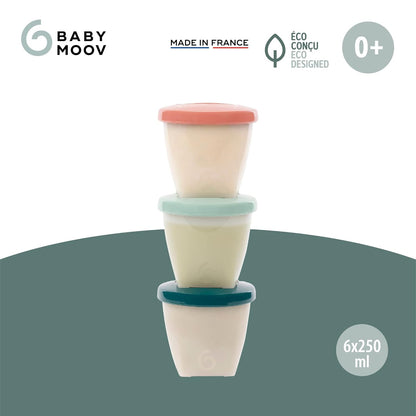 Babymoov Eco-Friendly Baby Food Jars | Set of 6 (8.45oz Each) BPA-Free Storage Containers | Made from Biosourced Sugar Cane | Leakproof Silicone Lids | Microwave, Freezer & Dishwasher Safe