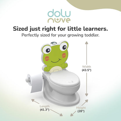 Dolu Nuve Frog Potty Chair for Baby and Toddler Training with Light and Sound, Toilet Paper Holder, and Removable Seat, White