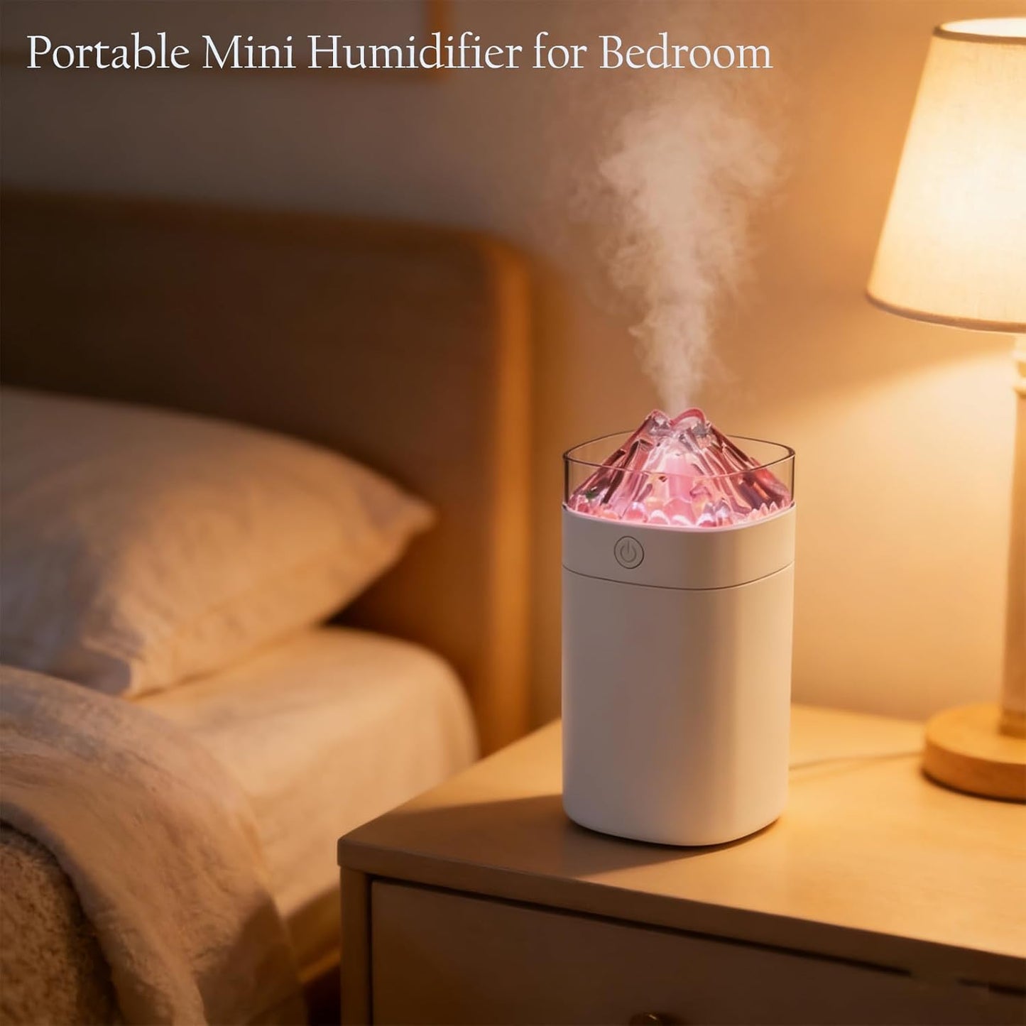 Portable Mini Cool Mist Humidifier, 400ml Ultrasonic Humidifier with 7 Color Night Lights, 2 Mist Modes, 10-20 Hours Runtime, Ultra-Quiet for Bedroom, Nursery, Office, Car, USB Powered (White)