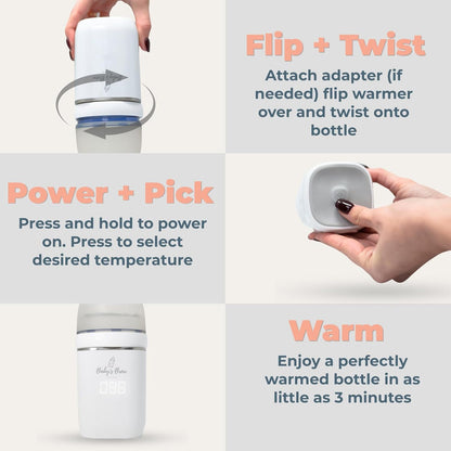 Baby’s Brew Portable Bottle Warmer Pro Set - Dual Heating Modes - Breast Milk, Formula & Water, Leak-Proof, Smart Sensor Technology, BPA-Free, Single Warmer & Formula Dispenser Only | No Adapters