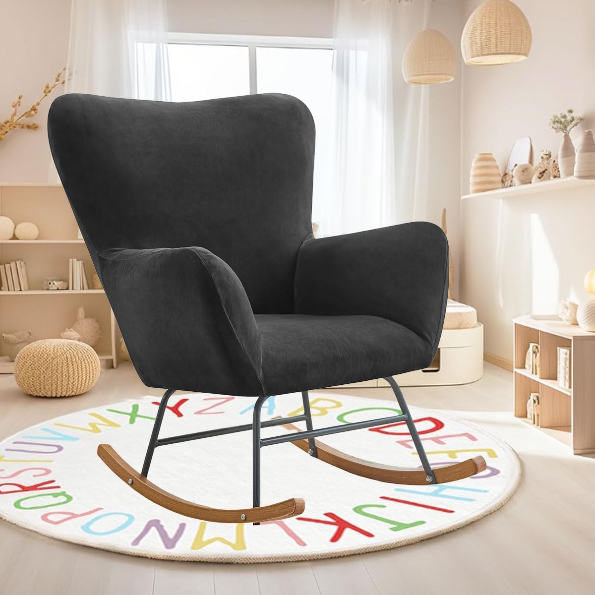 Levoberg Nursery Rocking Chair Cover Velvet Rocker Glider Chairs Cover Slipcovers Stretch Rocking Accent Chair Cover Recliner Armchair Slipcover for Nursery Living Room Bedroom Office Camel