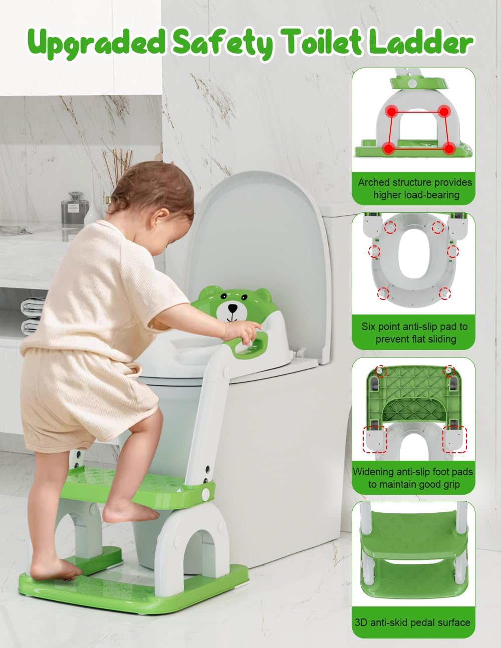 Potty Training Seat with Step Stool, Toddler Potty Training Toilet Seat with Non-Slip Step Splash Guard Safety Handles and Waterproof Cushion, 2 In 1 Toddler Potty Seat