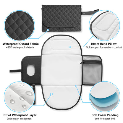 Portable Changing Pad, Baby Diaper Mat for Travel, Black