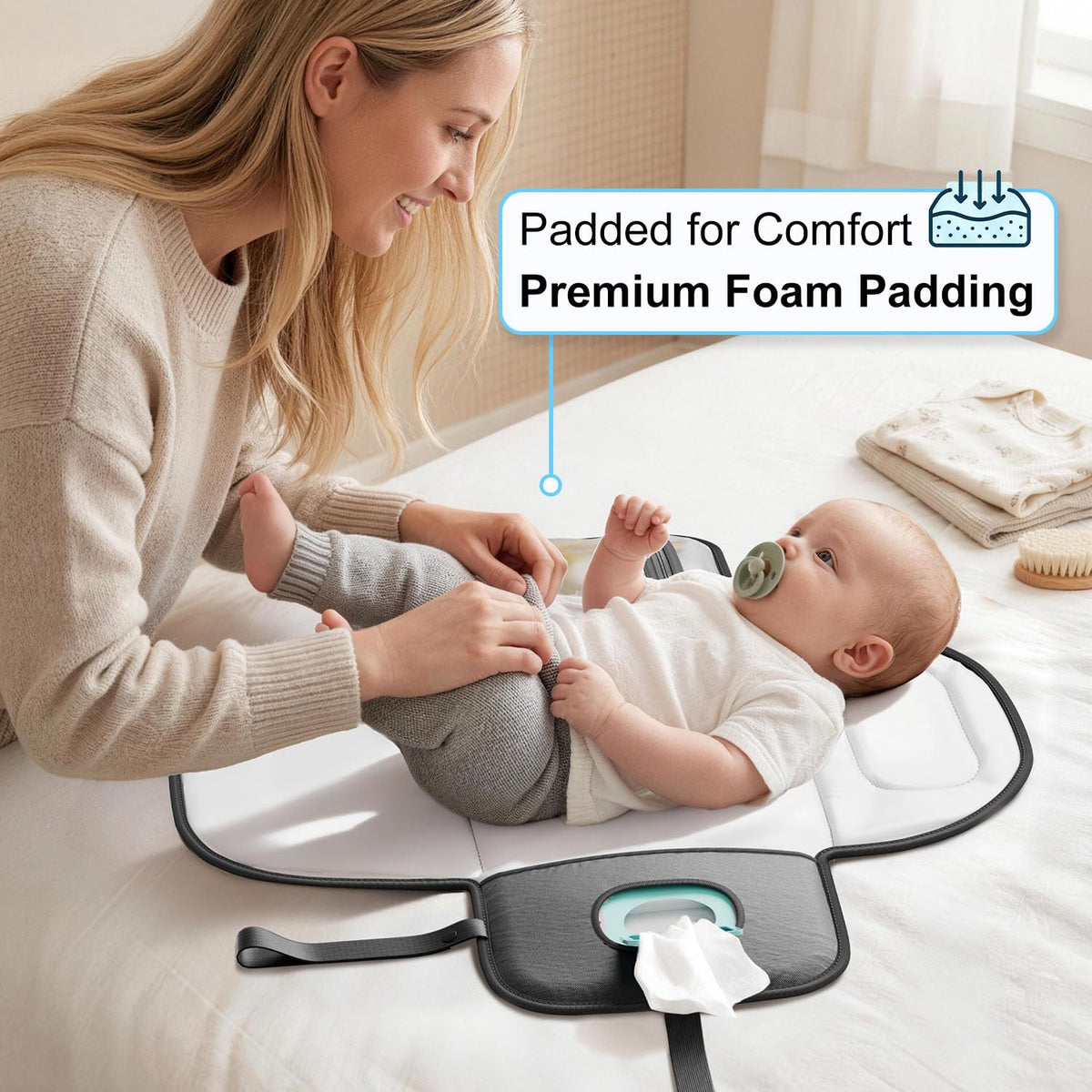 Portable Changing Pad, Baby Diaper Mat for Travel, Black