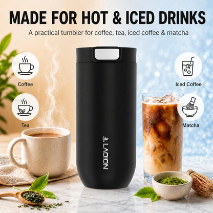 17 oz Insulated Coffee Tumbler, Stainless Steel Travel Coffee Mug | Stainless Steel Travel Coffee Mug with Slider Lid, Reusable Iced Coffee Cup for Office, Car, Commute, Gray
