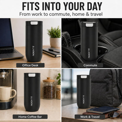 17 oz Insulated Coffee Tumbler, Stainless Steel Travel Coffee Mug | Stainless Steel Travel Coffee Mug with Slider Lid, Reusable Iced Coffee Cup for Office, Car, Commute, Gray