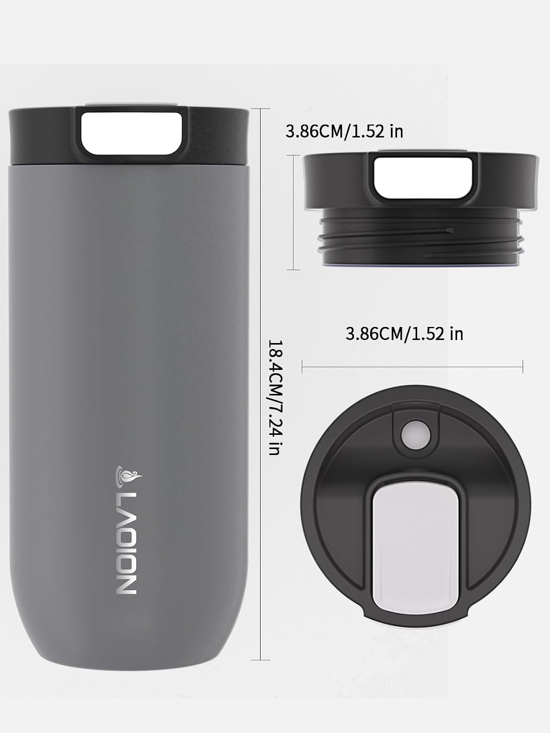 17 oz Insulated Coffee Tumbler, Stainless Steel Travel Coffee Mug | Stainless Steel Travel Coffee Mug with Slider Lid, Reusable Iced Coffee Cup for Office, Car, Commute, Gray