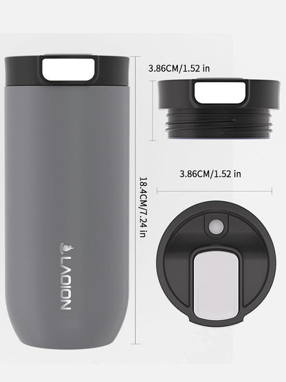 17 oz Insulated Coffee Tumbler, Stainless Steel Travel Coffee Mug | Stainless Steel Travel Coffee Mug with Slider Lid, Reusable Iced Coffee Cup for Office, Car, Commute, Gray