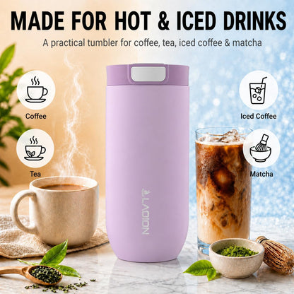 17 oz Insulated Coffee Tumbler, Stainless Steel Travel Coffee Mug | Stainless Steel Travel Coffee Mug with Slider Lid, Reusable Iced Coffee Cup for Office, Car, Commute, Gray
