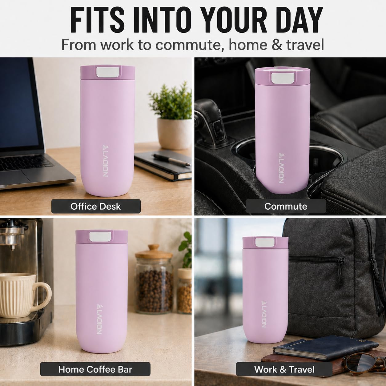 17 oz Insulated Coffee Tumbler, Stainless Steel Travel Coffee Mug | Stainless Steel Travel Coffee Mug with Slider Lid, Reusable Iced Coffee Cup for Office, Car, Commute, Gray