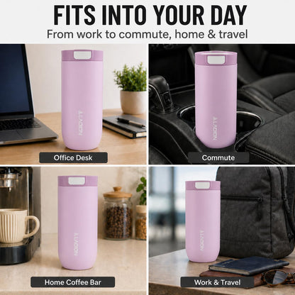 17 oz Insulated Coffee Tumbler, Stainless Steel Travel Coffee Mug | Stainless Steel Travel Coffee Mug with Slider Lid, Reusable Iced Coffee Cup for Office, Car, Commute, Gray