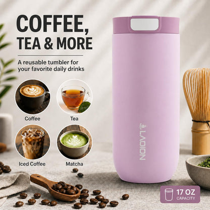 17 oz Insulated Coffee Tumbler, Stainless Steel Travel Coffee Mug | Stainless Steel Travel Coffee Mug with Slider Lid, Reusable Iced Coffee Cup for Office, Car, Commute, Gray