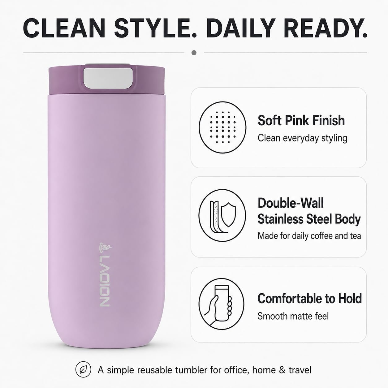 17 oz Insulated Coffee Tumbler, Stainless Steel Travel Coffee Mug | Stainless Steel Travel Coffee Mug with Slider Lid, Reusable Iced Coffee Cup for Office, Car, Commute, Gray