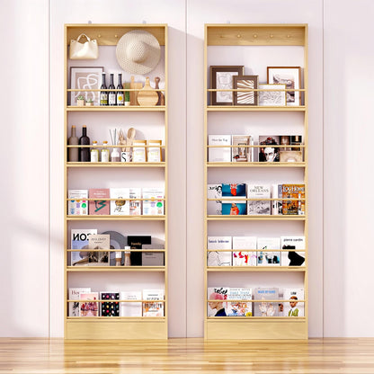 Behind the Door Storage, Wooden Behind Door Bookshelf 5-Tier with 5 Hooks, Slim 3.9 in Profile, Raised Edges and Crossbars, Anti-tip Hardware, for Kitchen,Bedrooms or Entryways