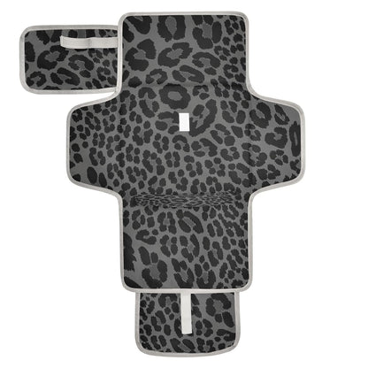 Leopard Black Portable Diaper Changing Pad, Waterproof Baby Changing Mat with Storage Pocket & Built-in Pillow, Foldable Travel Pad, Newborn Gift Set for Boy Girl