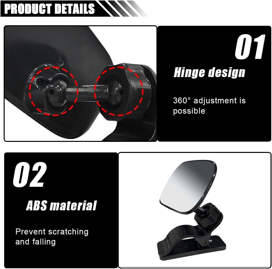 Car Mirror for Baby, Adjustable Back Seat Baby Mirror, Facing Toddler Rearview Mirror, Wide Angle Convex Mirror, Clip-on, for Viewing Rear Passengers