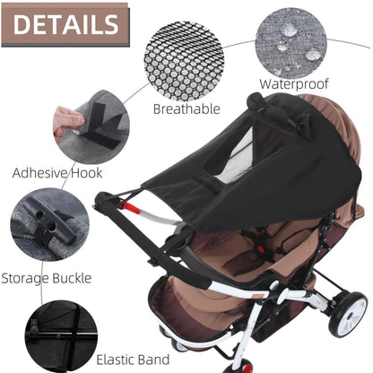 UPF 50+ Baby Stroller Sun Shade UV Sun Protection Extension Cover with See Through Waterproof Breathable Pushchair Blackout Rain Cover Shield Canopy for Pram Stroller Accessory Easy Install