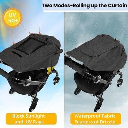UPF 50+ Baby Stroller Sun Shade UV Sun Protection Extension Cover with See Through Waterproof Breathable Pushchair Blackout Rain Cover Shield Canopy for Pram Stroller Accessory Easy Install