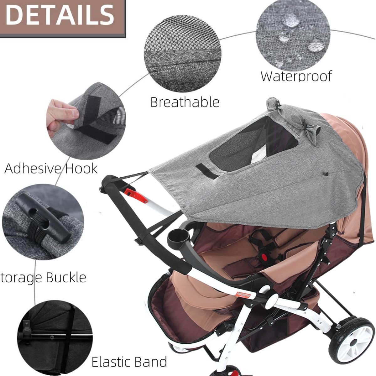 UPF 50+ Baby Stroller Sun Shade UV Sun Protection Extension Cover with See Through Waterproof Breathable Pushchair Blackout Rain Cover Shield Canopy for Pram Stroller Accessory Easy Install