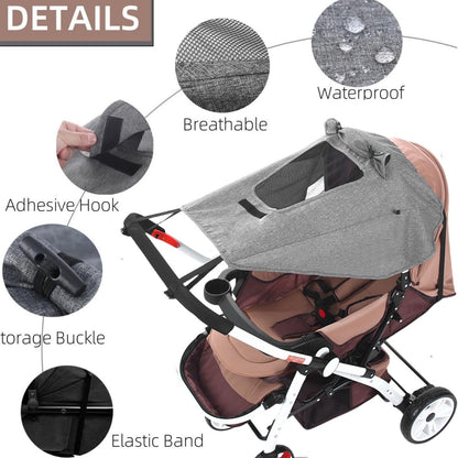 UPF 50+ Baby Stroller Sun Shade UV Sun Protection Extension Cover with See Through Waterproof Breathable Pushchair Blackout Rain Cover Shield Canopy for Pram Stroller Accessory Easy Install